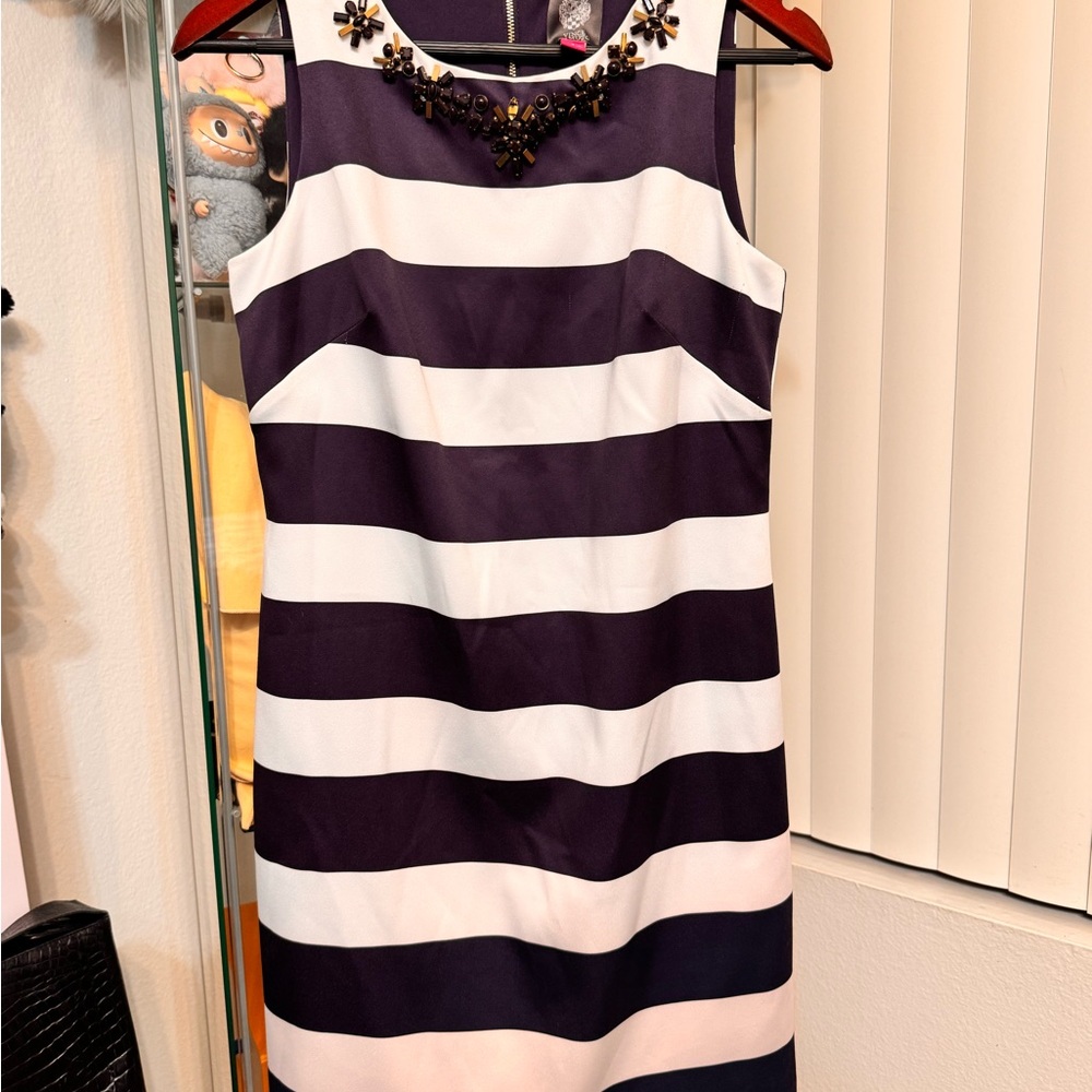 Vince Camuto Purple and White Striped Mini Dress